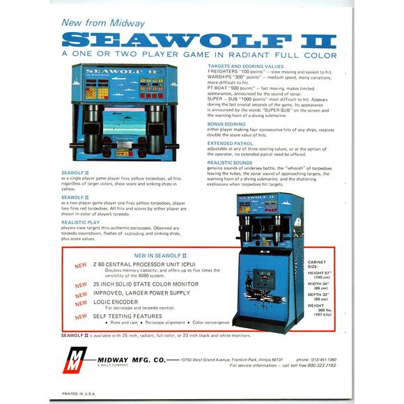 Midway Sea Wolf II Arcade Game Flyer Original Sales Ad 1978 Submarine Vintage - Picture 2 of 2